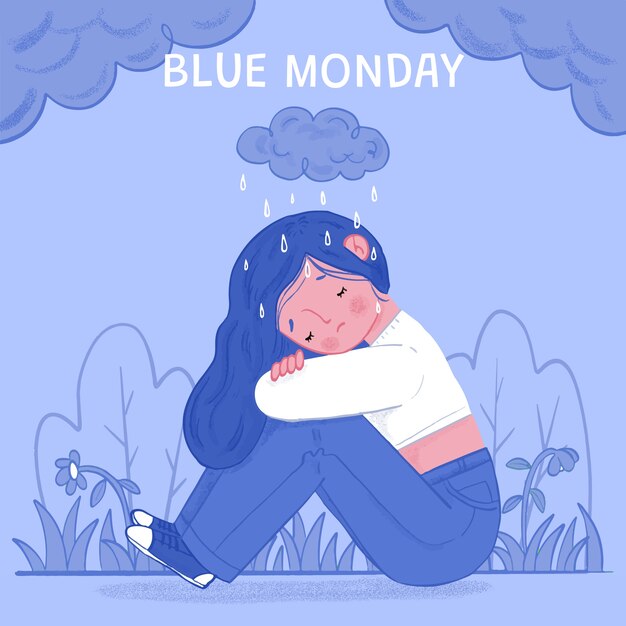 Ilustración dibujada a mano para el lunes azul