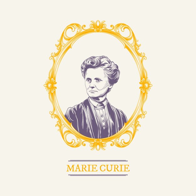 Ilustración dibujada a mano por María Curie