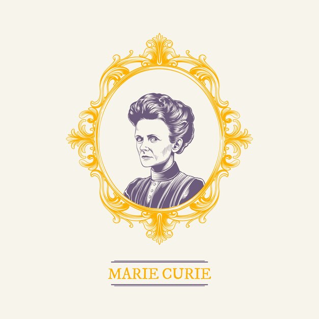 Ilustración dibujada a mano por María Curie
