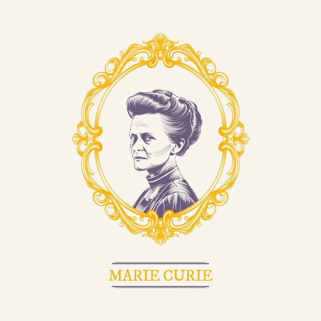 Ilustración dibujada a mano por María Curie