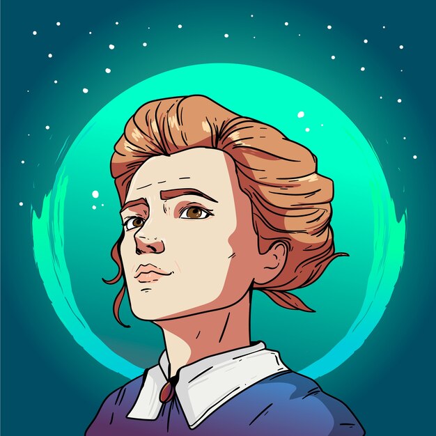 Ilustración dibujada a mano por María Curie