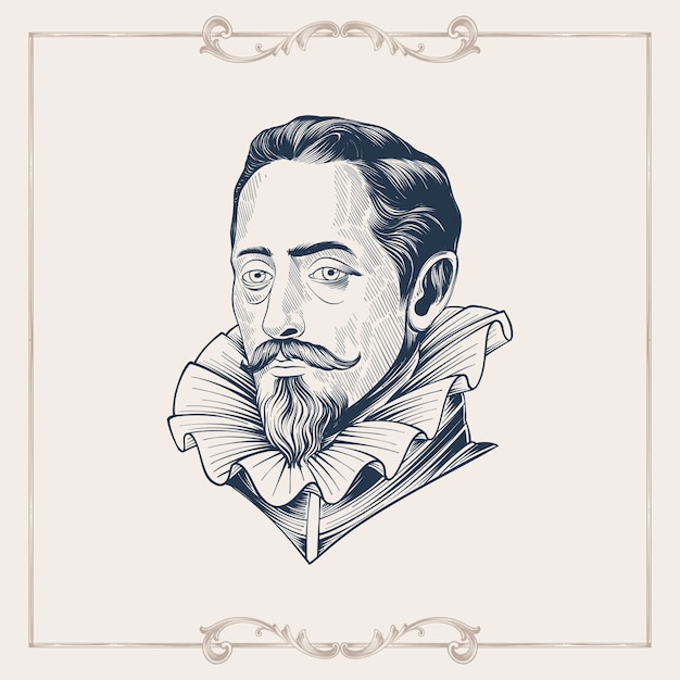 Ilustración dibujada a mano por Miguel de Cervantes