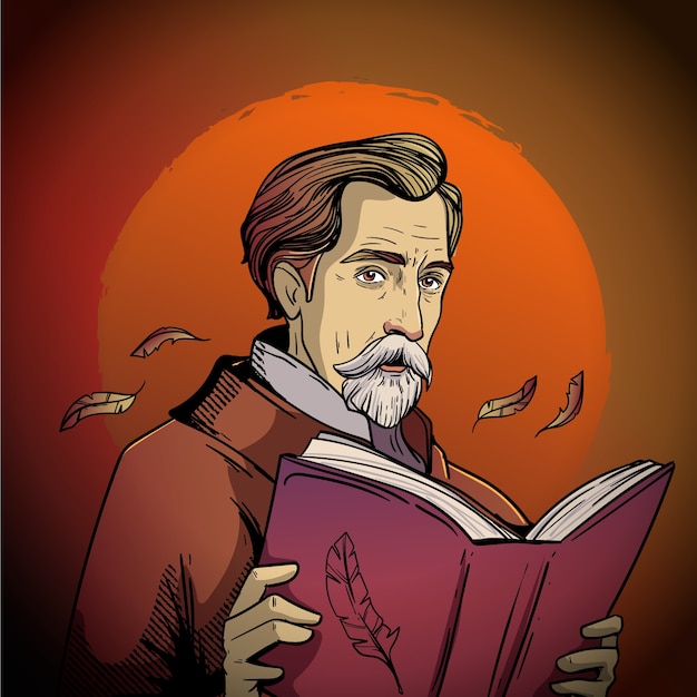 Ilustración dibujada a mano por Miguel de Cervantes