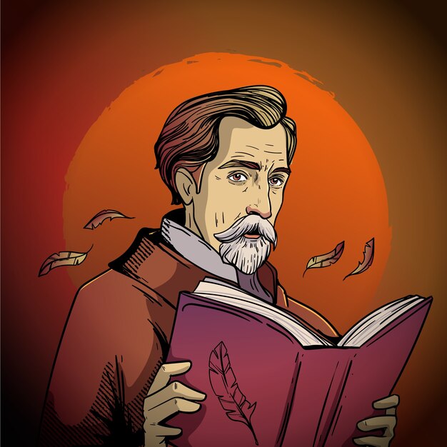 Ilustración dibujada a mano por Miguel de Cervantes