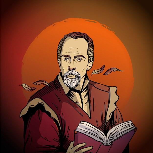 Ilustración dibujada a mano por Miguel de Cervantes