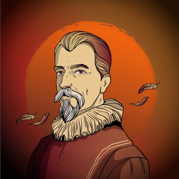 Ilustración dibujada a mano por Miguel de Cervantes