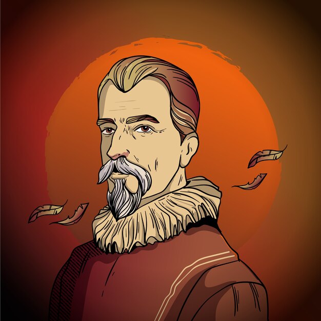 Ilustración dibujada a mano por Miguel de Cervantes