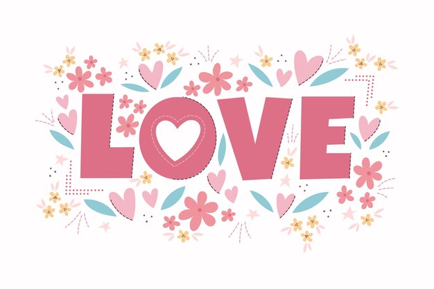 Ilustración dibujada a mano de la palabra amor para el día de san valentín