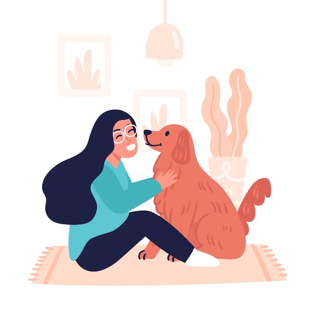 Ilustración dibujada a mano de personas con mascotas