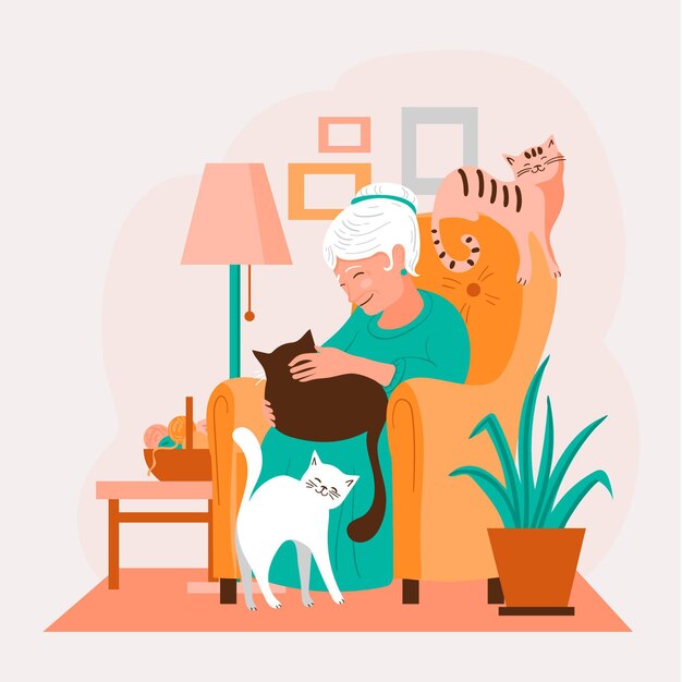Ilustración dibujada a mano de personas con mascotas