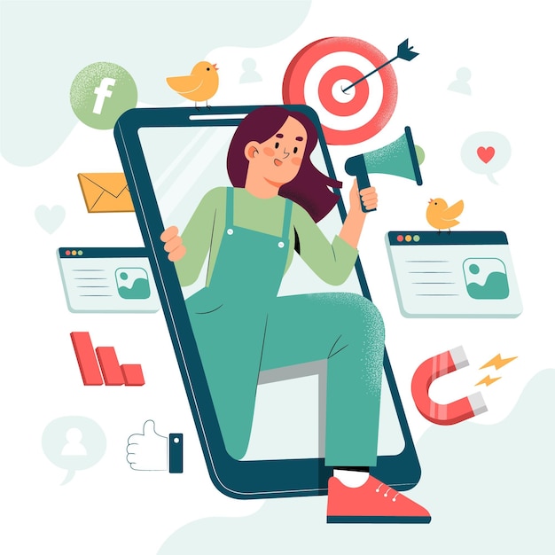 Vector gratuito ilustración dibujada a mano de personas con smartphone para marketing