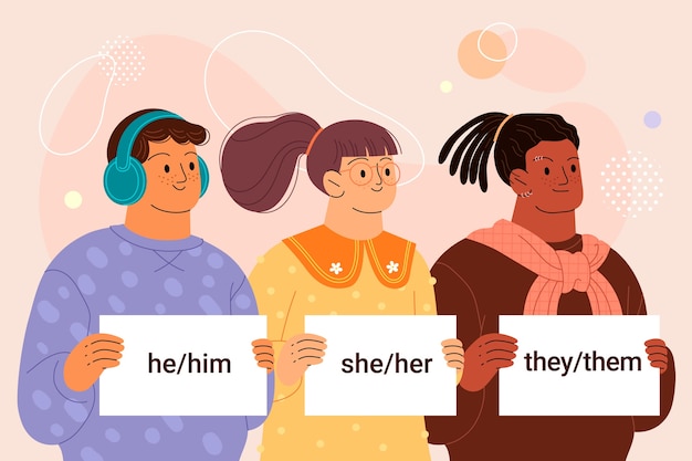 Ilustración dibujada a mano de los pronombres de género