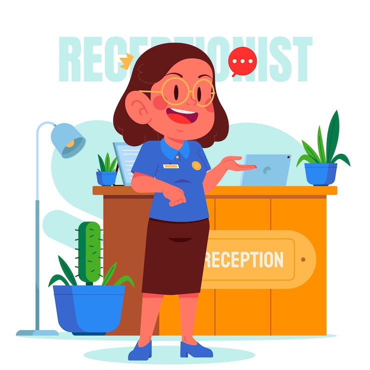 Vector gratuito ilustración dibujada a mano de recepcionista en dibujos animados