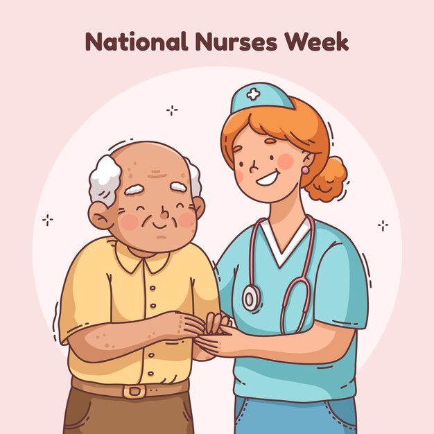 Ilustración dibujada a mano de la Semana Nacional de las Enfermeras