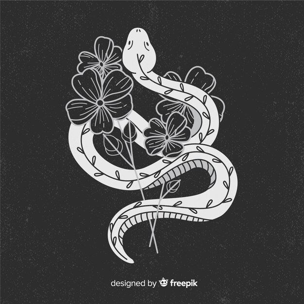 Ilustración dibujada a mano serpiente con flores