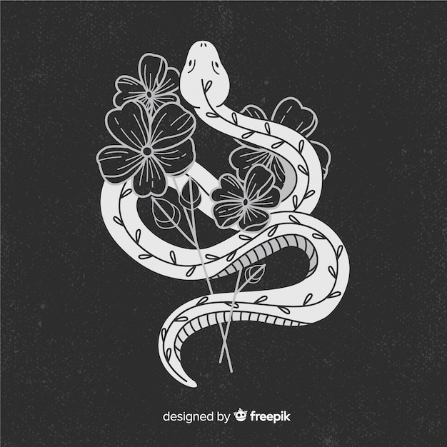 Ilustración dibujada a mano serpiente con flores