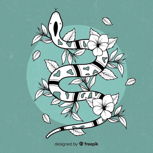 Ilustración dibujada a mano serpiente con flores
