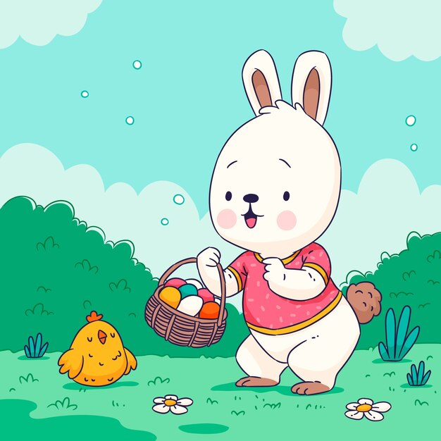 Ilustración dibujada a mano para las vacaciones de Pascua.