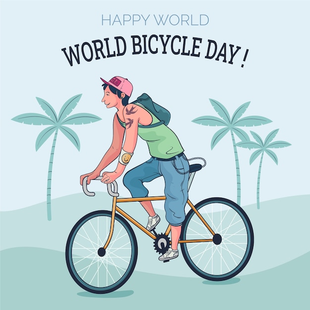 Ilustración de dibujado a mano del día mundial de la bicicleta