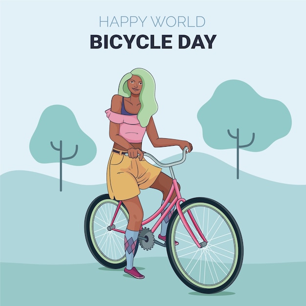 Ilustración de dibujado a mano del día mundial de la bicicleta