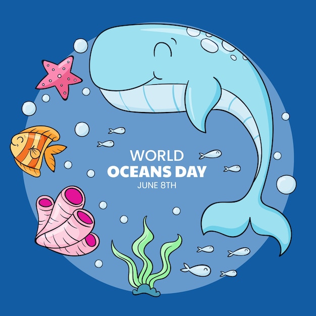 Vector gratuito ilustración de dibujado a mano del día mundial de los océanos