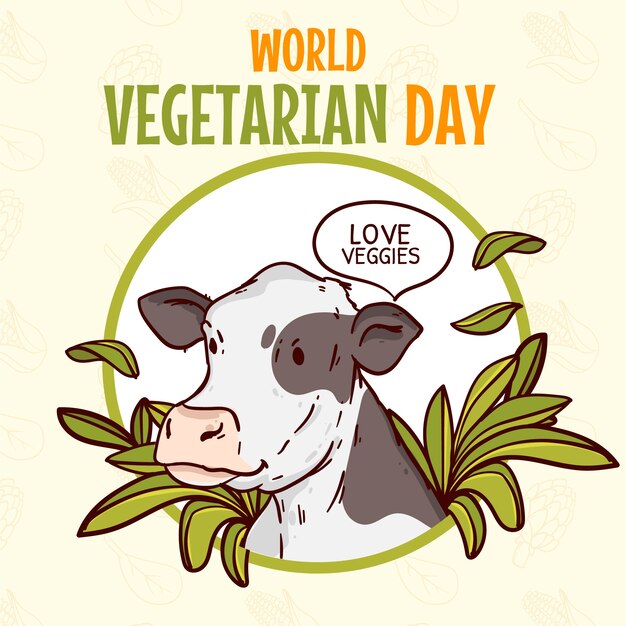 Ilustración de dibujado a mano del día mundial vegetariano