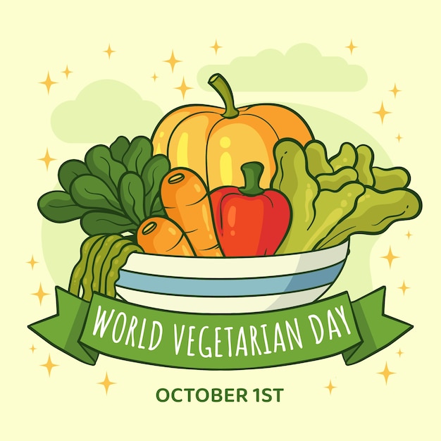 Ilustración de dibujado a mano del día mundial vegetariano