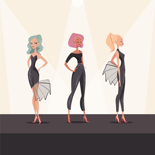 Ilustración de dibujado a mano de pasarela de desfile de moda