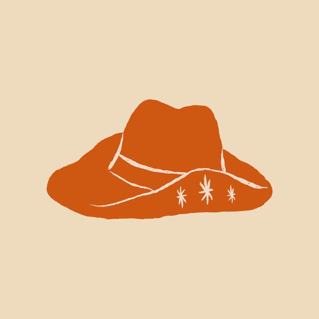 Ilustración de dibujado a mano de vector de logo de sombrero de vaquero en naranja