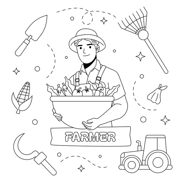 Ilustración de dibujo de un agricultor dibujado a mano