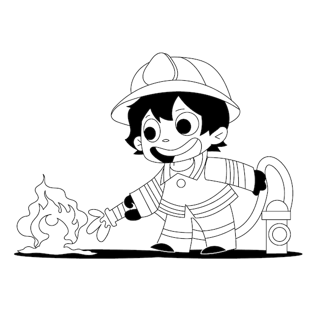 Ilustración de dibujo de bombero dibujado a mano