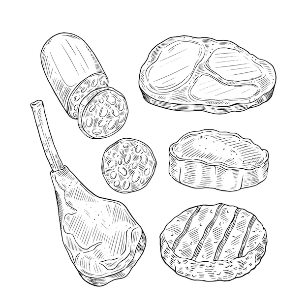 Ilustración de dibujo de carne dibujada a mano
