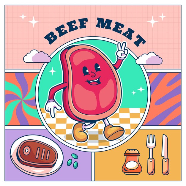 Ilustración de dibujo de carne dibujada a mano