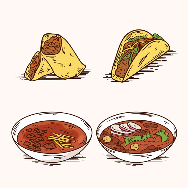 Ilustración de dibujo de comida mexicana dibujada a mano