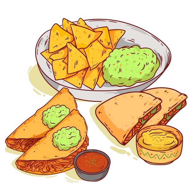Ilustración de dibujo de comida mexicana dibujada a mano