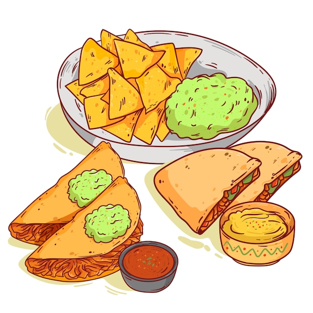 Ilustración de dibujo de comida mexicana dibujada a mano