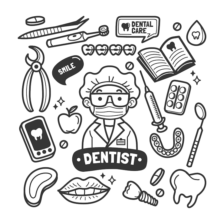 Vector gratuito ilustración de dibujo de dentista dibujada a mano