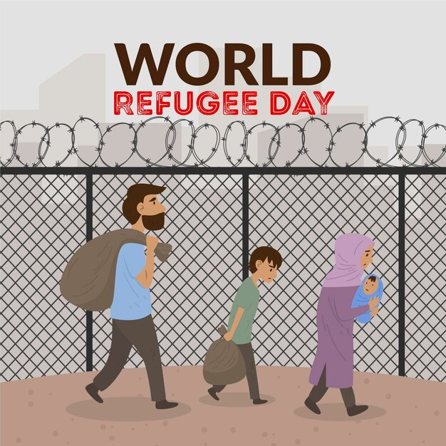 Ilustración de dibujo del día mundial de los refugiados