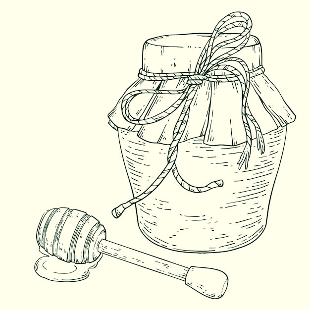 Ilustración de dibujo de un frasco de miel dibujado a mano