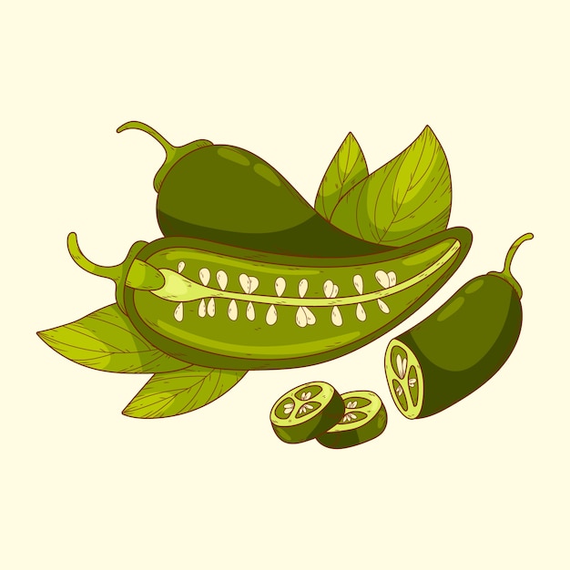 Vector gratuito ilustración de dibujo de jalapeño dibujado a mano