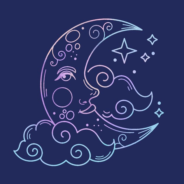 Ilustración de dibujo de luna creciente acuarela