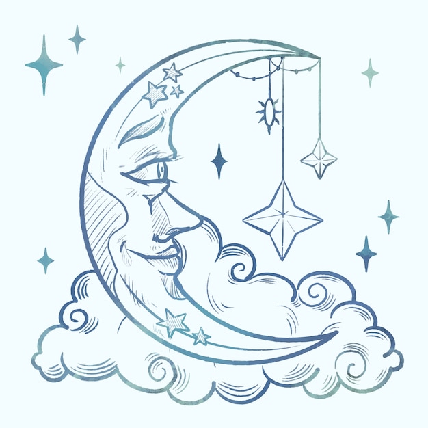 Vector gratuito ilustración de dibujo de luna creciente acuarela