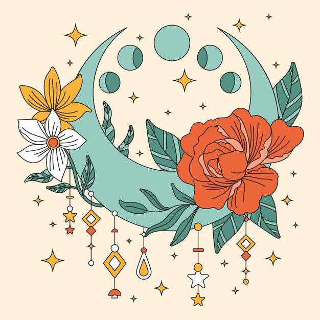 Ilustración de dibujo de luna creciente