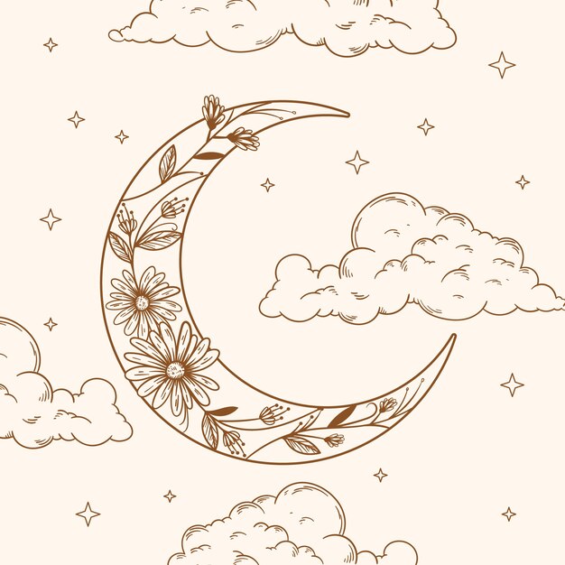 Ilustración de dibujo de luna creciente