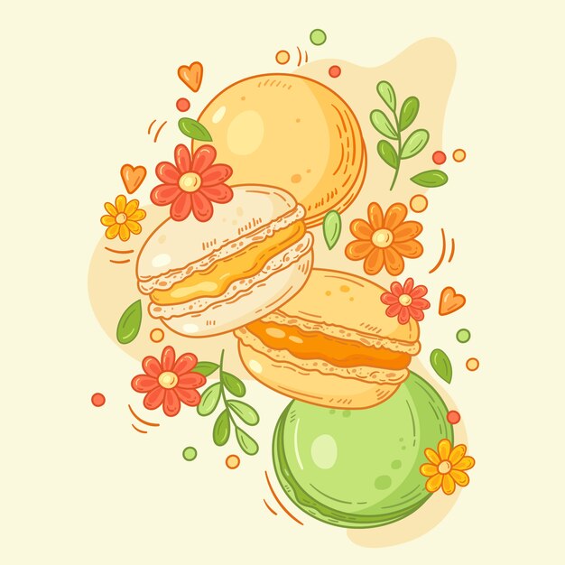 Ilustración de dibujo de macarrón dibujado a mano