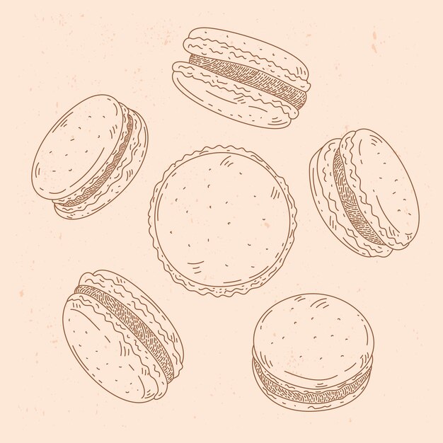 Ilustración de dibujo de macarrones dibujados a mano