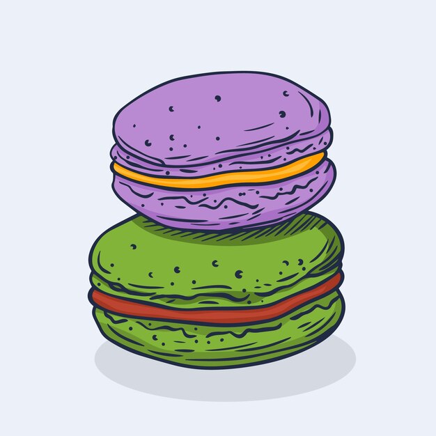 Ilustración de dibujo de macarrones dibujados a mano