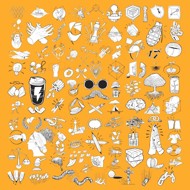 Ilustración de dibujo de mano conjunto mixto de estilo de vida