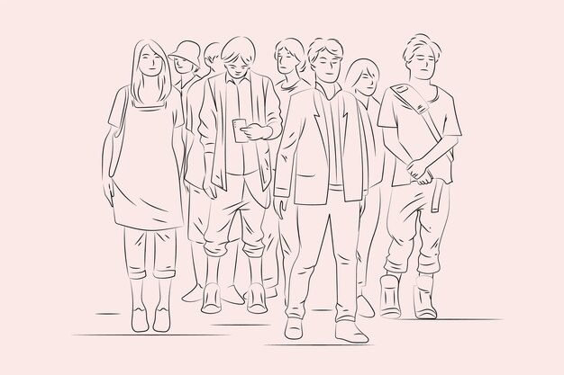 Ilustración de dibujo de multitud dibujada a mano