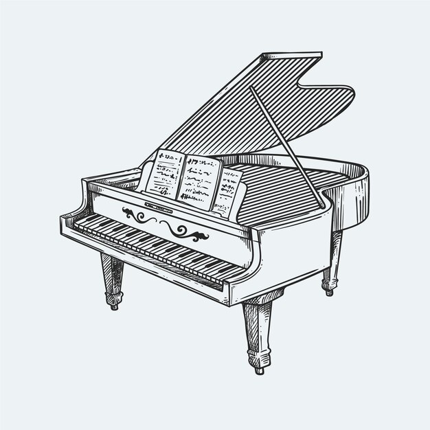 Ilustración de dibujo de piano dibujado a mano